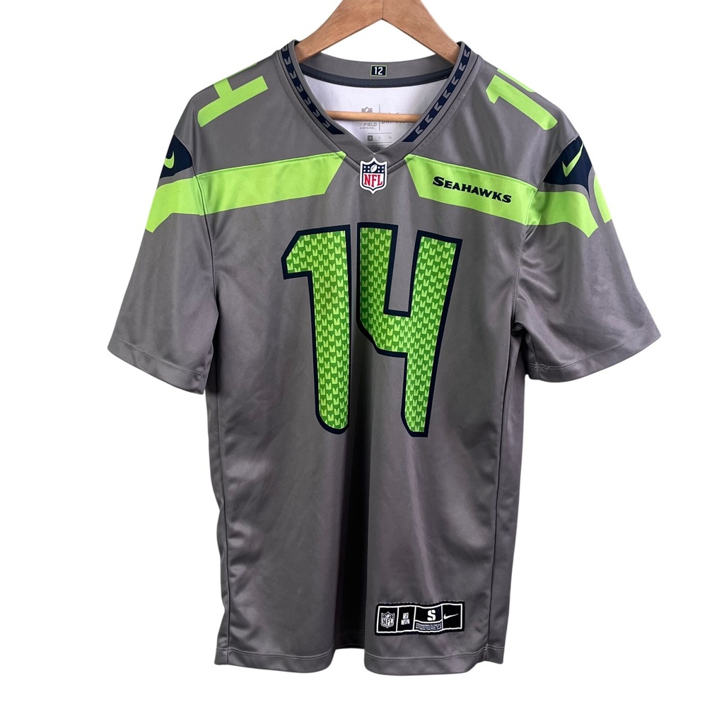 Nike Green Gray Dri Fit Metcalf Seattle Seahawks Short Sleeve Jersey #14 Small